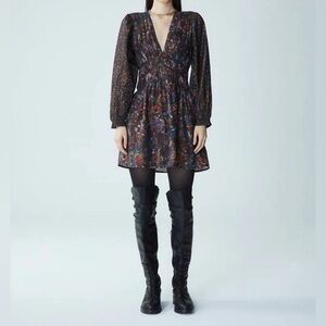 Maria Cher Jujuy Long Sleeve Mini Dress Black Dahlia XS S M NWT